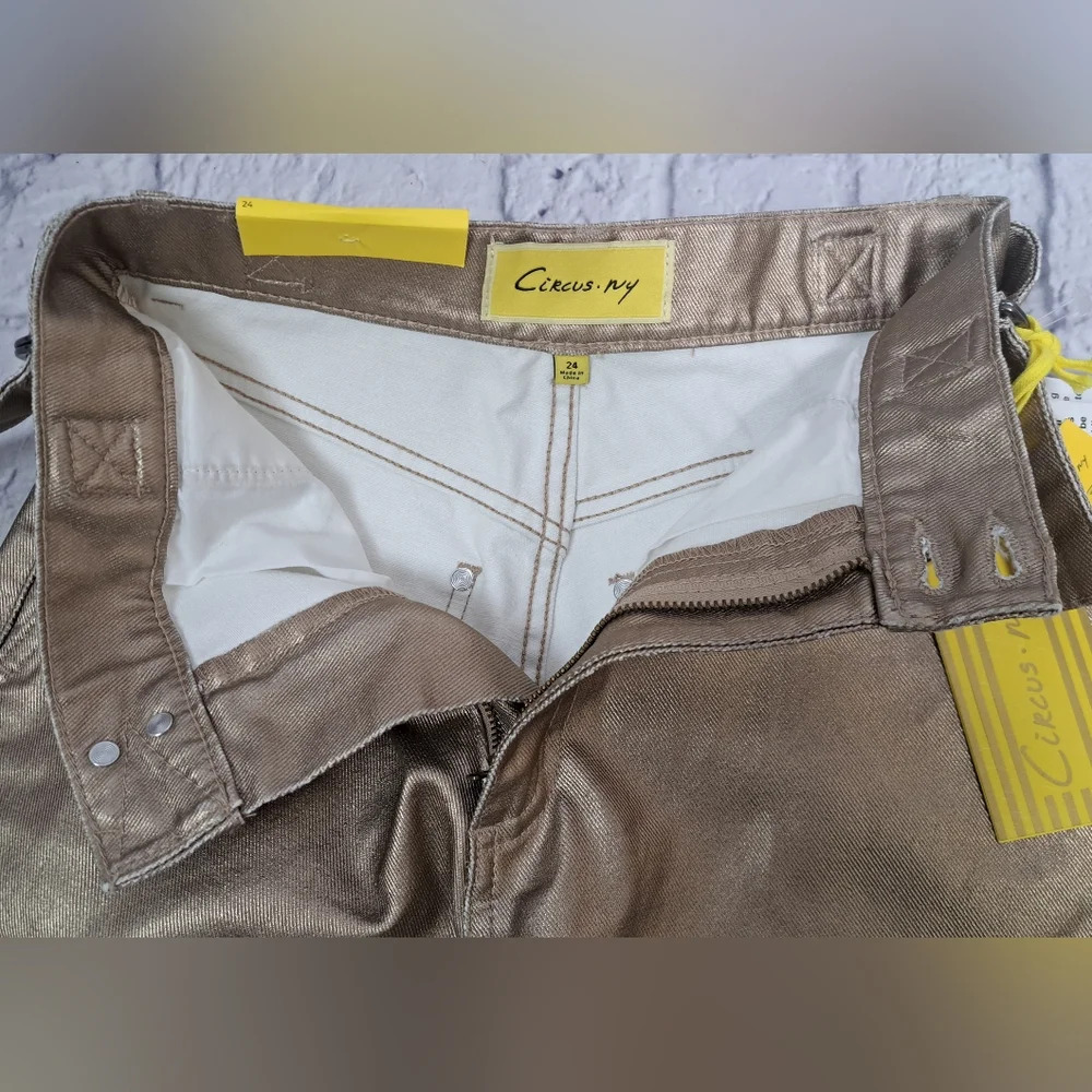 NWT Circus NY Slouchy Cargo Jeans Gold Metallic High waist Wide  Leg sz 24 - Picture 10 of 16